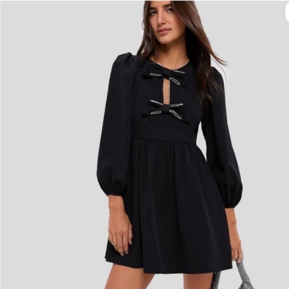 Tuckernuck Hyacinth House Blair bow detail mini dress black small